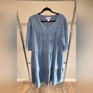 The Vermont Country Store 100% Cotton Tiered Demin Cottagecore Granny Dress XL